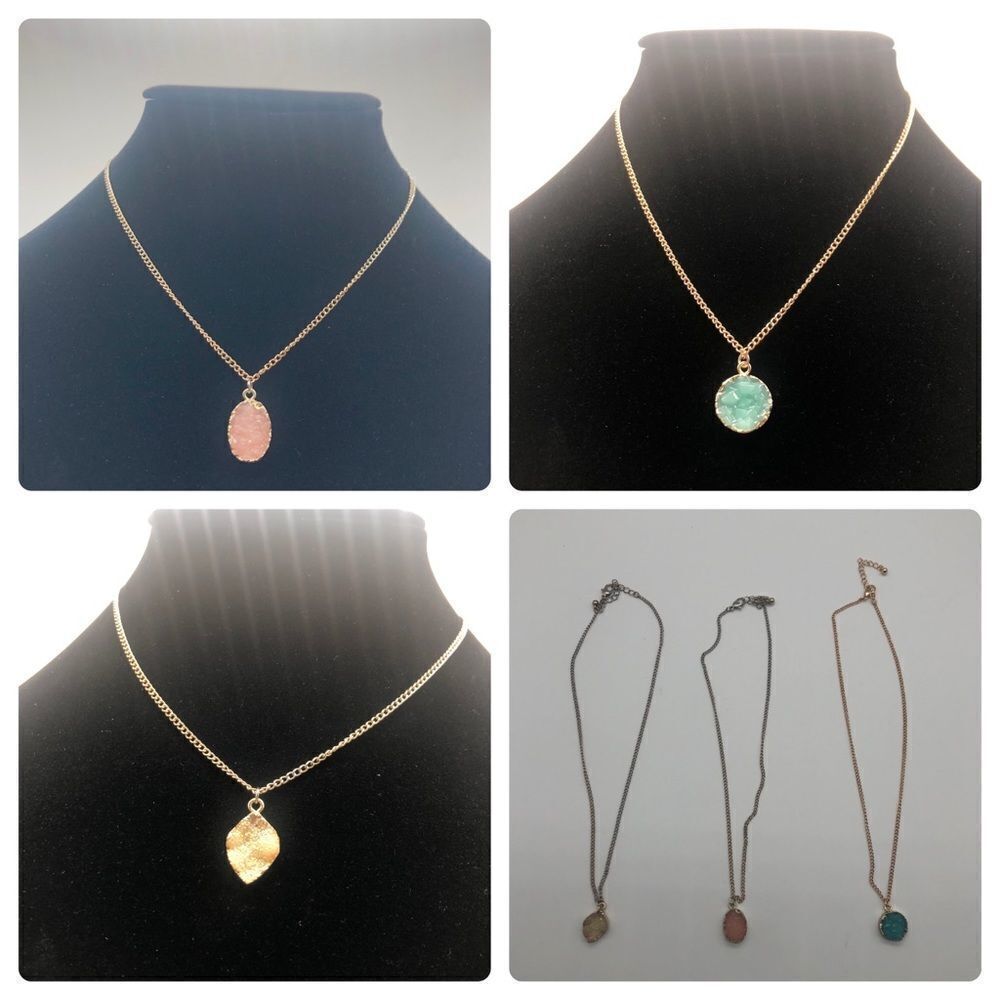 Necklace Set of 3, Gold & Silver tone Druzy stone